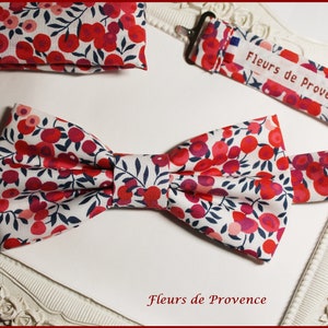 Noeud Papillon / pochette costume / boutons manchette Tissu Liberty Wiltshire pois de senteur berry Homme / enfant / bebe image 2