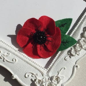 Broche feutre Fleur Coquelicot rouge image 5