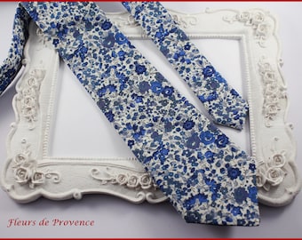 Tie / pocket square / cufflinks Liberty fabric Emma and Georgina blue - Men / children