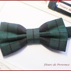 Bow tie / pocket square / cufflinks Scottish tartan fabric navy blue, green Man / child / baby Homme