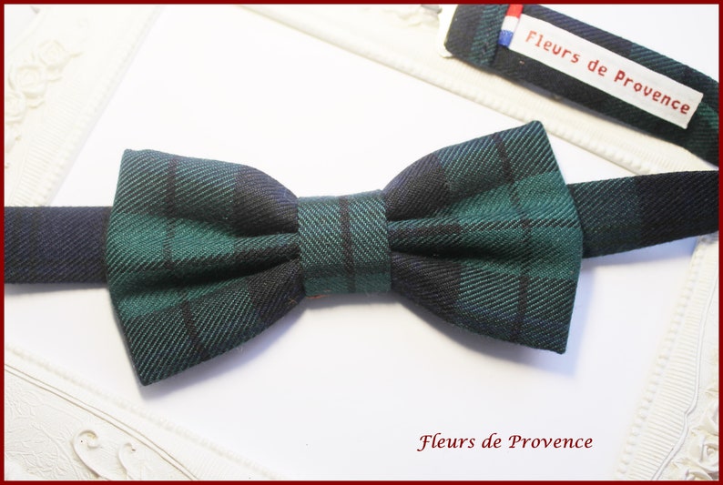 Bow tie / pocket square / cufflinks Scottish tartan fabric navy blue, green Man / child / baby Homme