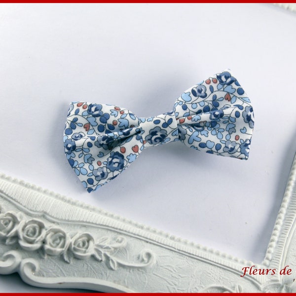 Barrette ou Broche Noeud Papillon Liberty Eloise bleu