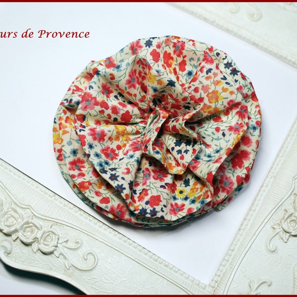 Broche ou Barrette Fleur Tissu Liberty Phoebe pepsi rouge - corail