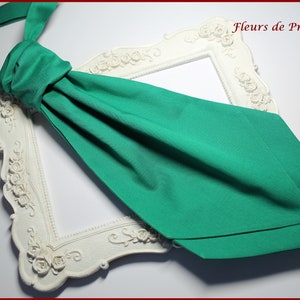 Cravate Ascot Lavallière / pochette costume / boutons manchette unie vert émeraude Homme image 2
