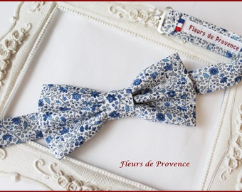 Noeud Papillon / boutons manchette / Pochette costume assortie Tissu Liberty Camille bleu - Homme / enfant / bebe
