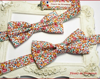 Bow tie / suit pocket / cufflinks Liberty Eloïse fabric - A grenadine orange - Man / child / baby