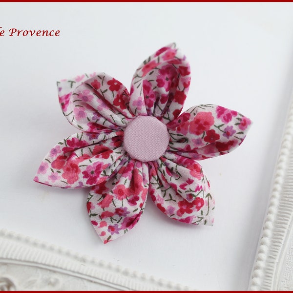 Broche ou Barrette Fleur Tissu Liberty Phoebe rose