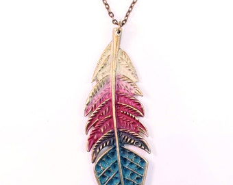 Feather Necklace, Boho Necklace, Feather Jewelry, Bronze Necklace, Cute Jewelry, gift for Her