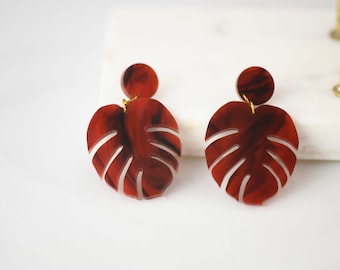 Monstera Leaf Tortoiseshell Earrings