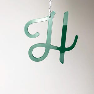 Monogram ornament -script , modern ornament, acrylic ornament, green initial ornament, modern christmas, monogram gift, red ornament