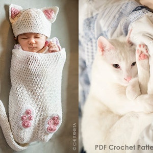 Baby Cat Cocoon Hat & Booties Crochet Pattern image 1