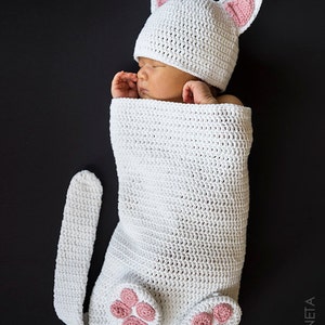 Baby Cat Cocoon Hat & Booties Crochet Pattern image 2