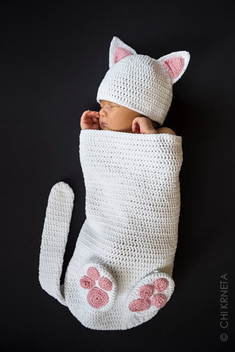 Baby Cat Cocoon Hat & Booties Crochet Pattern image 2