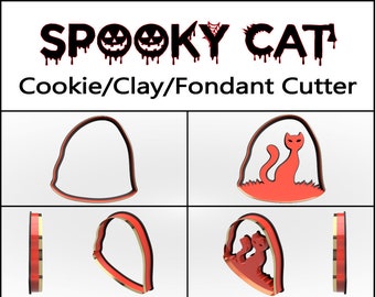 Spooky Cat Cookie Cutter, 3D Printed, Valentines Cookie Cutter,  Bakery Cookie Cutter, Cookie, Clay Cutter, Fondant Cutter, FunOrders