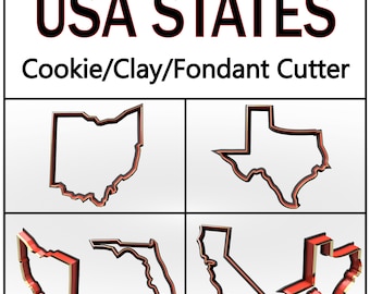 3D Printed United States Cookie Cutter, USA Clay Cutter