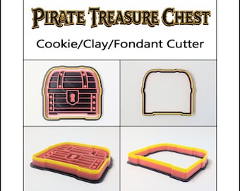 Pirate Treasure Chest Cookie Cutter & Stamp Set, Pirate Party Baking Tool, Fondant and Clay Cutter