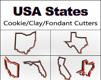 United States Cookie Cutter, 3D Printed, USA Cookie Cutter, Valentines Gift Cookie, Clay Cutter, Fondant Cutter, FunOrders