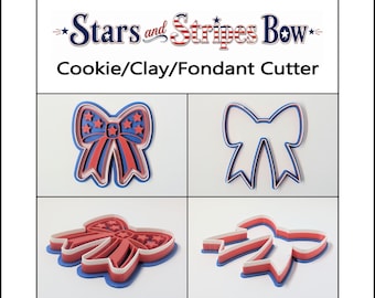 Stars and Stripes Bow Cookie Cutter and Stamp, 4th of July Patriotic Baking Tool