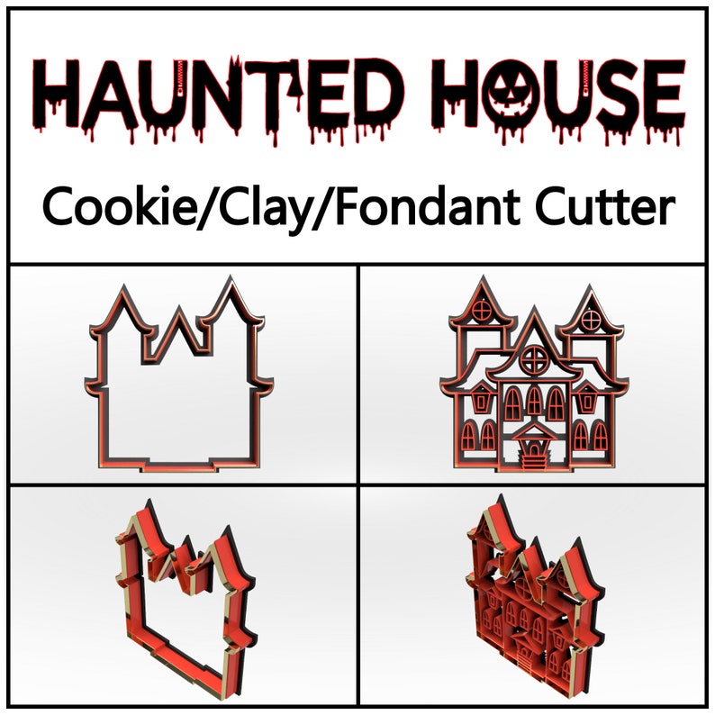 Haunted House Cookie Cutter, 3D Printed, Christmas Cookie Cutter, Cookie Cutter, Custom Cookie, Clay Cutter, Fondant Cutter, FunOrders image 1