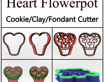Heart Flowerpot Cookie Cutter, 3D Printed, Pastry cutter, Baking Gift Cookie, Clay Cutter, Fondant Cutter, Dough cutter, FunOrders