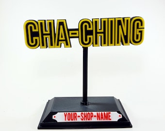 パーソナライズされたCha-Chingデスクトロフィー：カスタムショップネームプレート