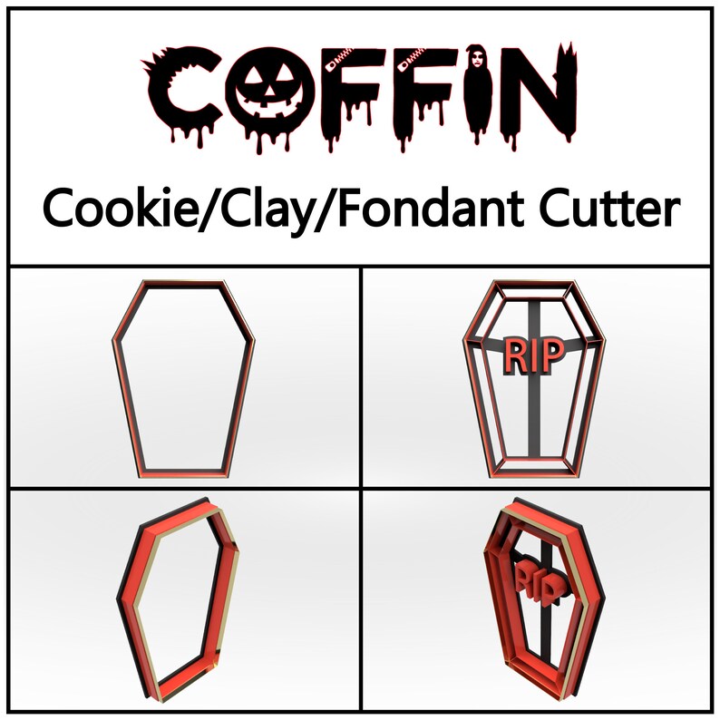Coffin Cookie Cutter, 3D Printed, Christmas Cookie Cutter, Bakery Cookie Cutter, Custom Cookie, Clay Cutter, Fondant Cutter, FunOrders image 1
