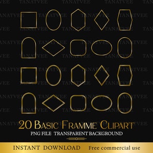 Gold Frame Clipart, Golden Frames, Basic Gold Frame, Geometric Golden Frames, Gold Frame PNG, Design elements clip art, PNG Instant Download