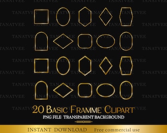 Gold Frame Clipart, Geometric Frames, Design Elements (PNG Instant Download)