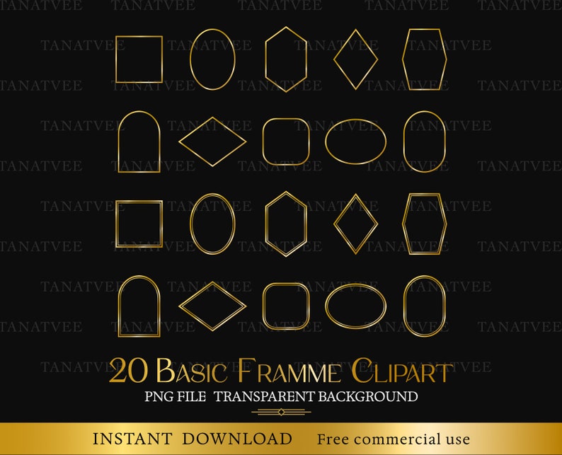 Gold Frame Basic Gold Frame Clipart, Geometric Frames, Design Elements (PNG Instant ...