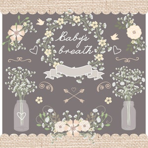 Premium Vector Rustic baby's breath wedding clipart, jar clipart, Hand Drawn clipart,wedding clipart, flower clipart