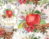 Watercolor quot Apple Cinnamon quot hand painted clip arts, wreath, pine branches, christmas, watercolor Mistletoe, hand painted flower