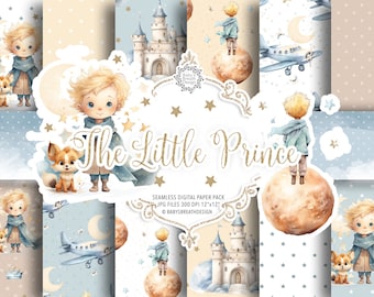 Watercolor Little Prince digital paper pack, Little Pilot, Watercolor, pattern, Prince theme, Fairytale, Boy paper, Boy Watercolor