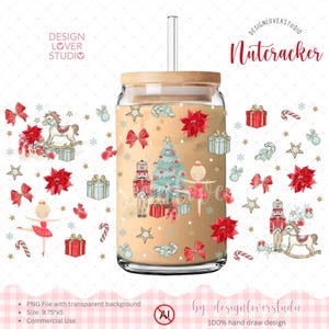 Weihnachtsglas-Verpackung mit Nussknacker-Motiv (rot), Weihnachtstassen-Verpackung (pastellfarben), Glasdosen-Verpackung mit Nussknacker-Motiv, Ästhetischer Nussknacker, Trendige Weihnachtsdekoration