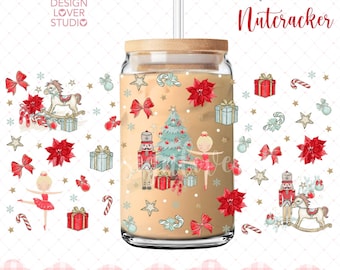 Envoltorio de vidrio rojo para cascanueces navideño, envoltorio de taza navideña en tonos pastel, envoltorio de lata de vidrio para cascanueces, cascanueces estético, estética navideña moderna