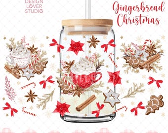 Envoltorio para taza de galleta de jengibre navideña, Envoltorio para taza navideña, Envoltorio acogedor para lata de chocolate caliente navideño
