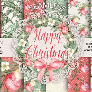 Watercolor "Happy Christmas "hand painted digital papers, pine branches, christmas, watercolor flower, floral, christmas backgrounds