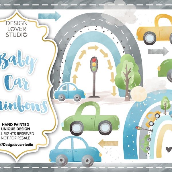 Baby Car Rainbows design, Baby Clipart, Cute Baby Car Clip Art, Sleeping Baby Clipart, Pastel Clipart, Children Clipart, transport clipart,