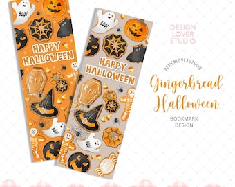 SIN IA, Marcapáginas de Halloween con galleta de jengibre PNG, Fantasma de galleta, Halloween espeluznante, Fantasma de jengibre, Marcapáginas imprimible