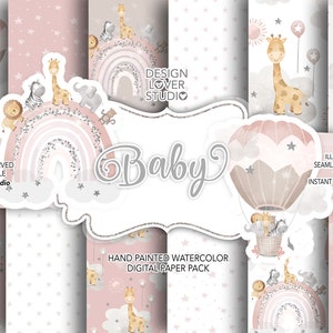 Pacchetto di carta digitale Nursery Baby Girl Rainbows, asilo nido per bambina, arcobaleno, modello per bambini, modello, asilo nido per bambini, arcobaleno