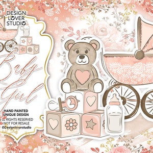 Baby Girl design, Baby Clipart, Cute Baby Bear Clip Art, Sleeping Baby Clipart, Pastel Clipart, Children Clipart