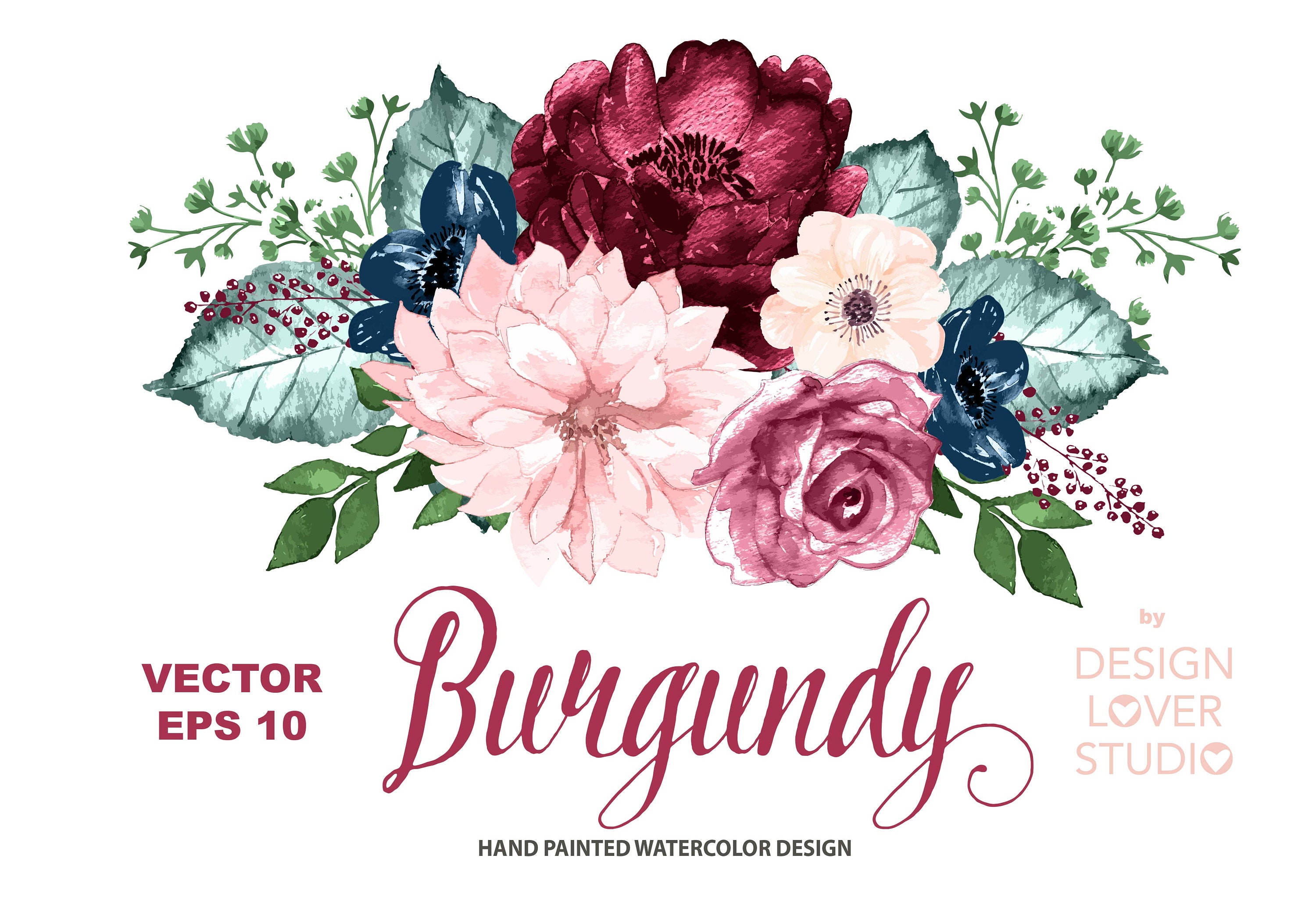 Download Vector Watercolor BURGUNDY design spring watercolor flower ...