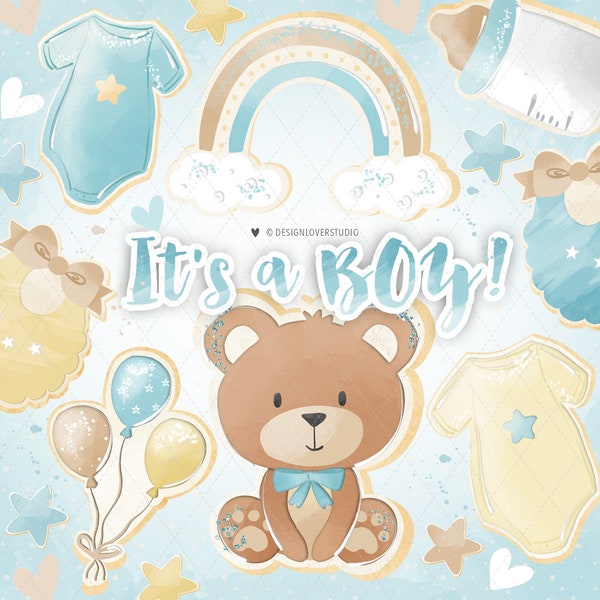 Nursery Baby Boy Rainbows Bear design, Baby boy nursery, rainbow, baby clipart, clip art, nursery baby, rainbow