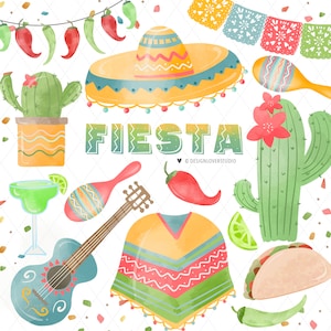 Watercolor Fiesta Clipart, Fiesta,mexican, printable digital clipart set, Mexican Graphic, Mexican Party, , Cinco de Mayo, Mexico Clipart