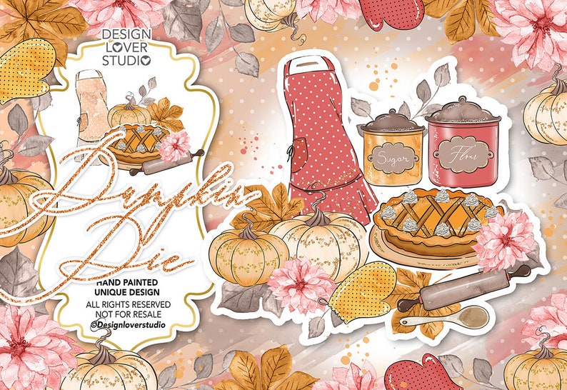 cake Fall fall clipart Autumn Leaves clip art hand painted leaves pumpkin thanksgiving Pumpkin Pie design