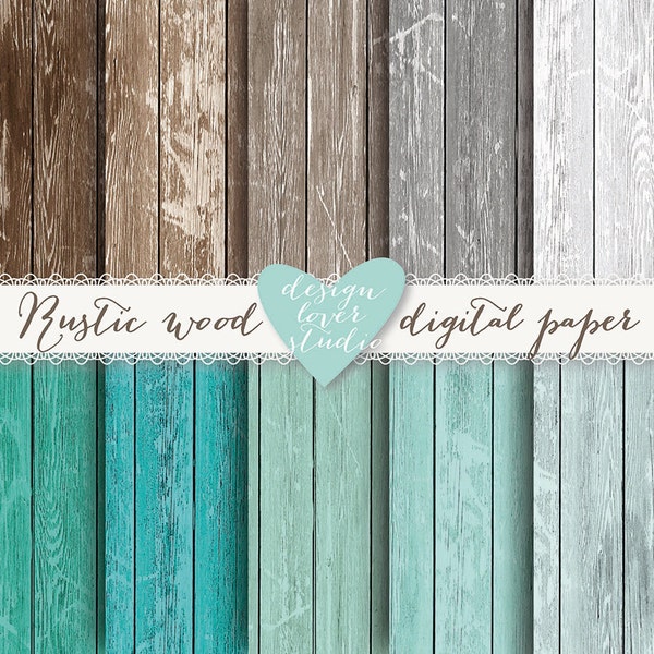 Premium Wood backround digital papers, rustic, digital papers, wood texture, distressed wood teal, brown, grey, digital wood background