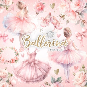 Watercolor Sweet Ballerinas design, nursery clipart, Instant Download, girl clipart, kids, baby girl clipart, tutu, ballet shoes, nursery