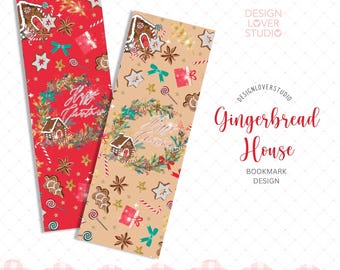 SIN IA, Marcapáginas de corona navideña de casa de jengibre, Marcapáginas navideño, Marcapáginas navideño acogedor, Marcapáginas navideño