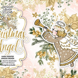 Christmas Angel design clip arts, christmas flower, christmas angel, floral, christmas tree, gold glitter, bell, holiday