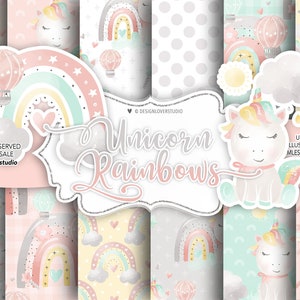 Nursery Baby Unicorn Rainbows digital paper pack, Baby girl nursery, rainbow, baby pattern, flower, pattern, nursery baby, rainbow