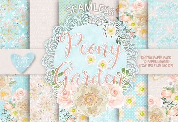 Watercolor Peony Peach Flowers Digital Paper Flower Etsy